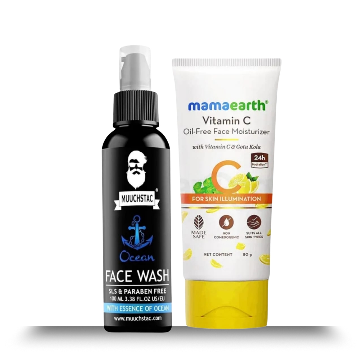 Mamaearth Vitamin C Oil-Free Face Moisturizer & Muuchstac Ocean Facewash Combo – Deep Clean & Skin Brightening Formula